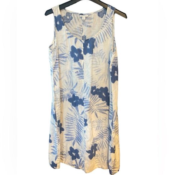 J. Jill LoveLinen Sz S Blue White Tropical Tie Dye Sleeveless Summer Shift Dress - Picture 1 of 7
